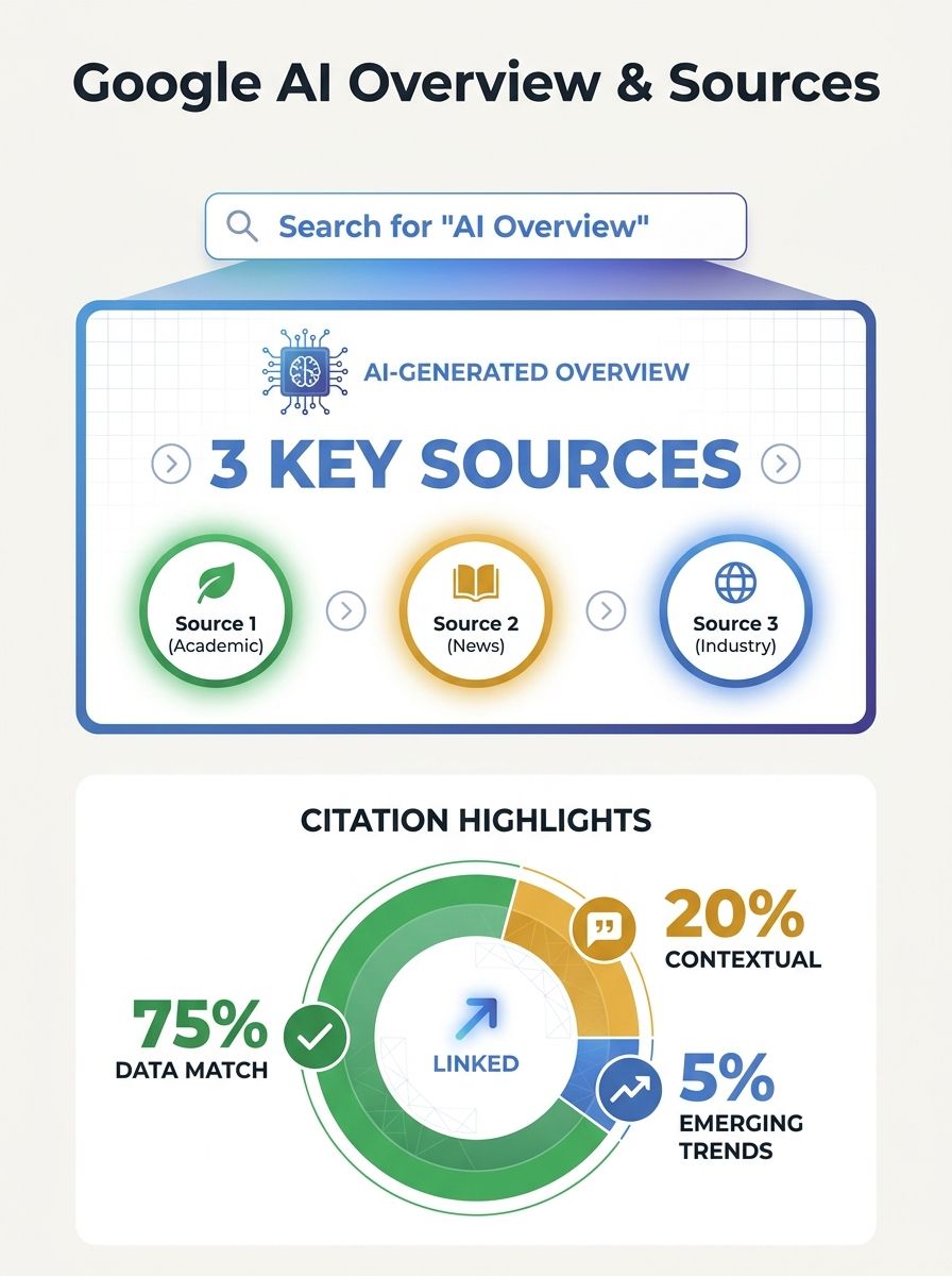 Google search interface displaying AI-generated overview with citation sources highlighted