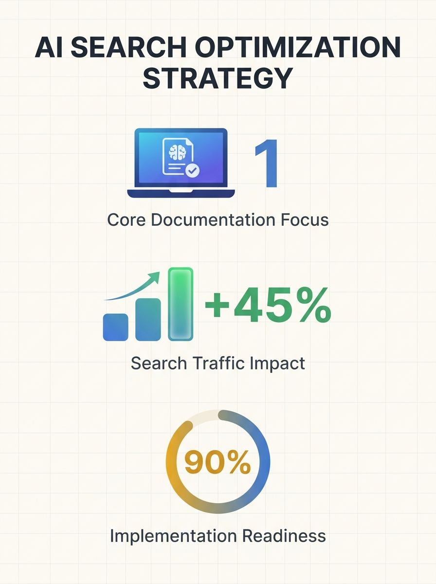 Marketing professional reviewing Google's official AI search optimization documentation on laptop screen with analytics dashboard visible in background
